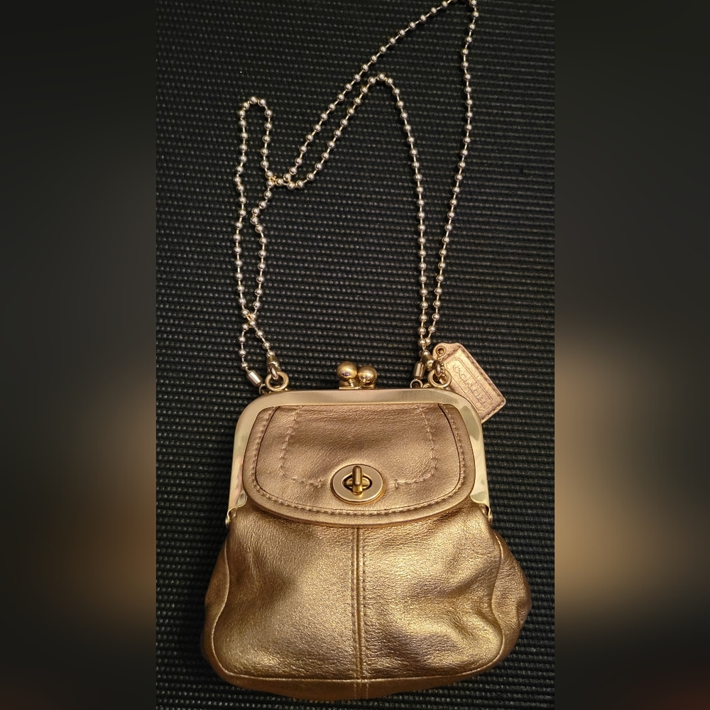 Coach gold leather bag purse  gold hardware wedding metallic occasion small rare